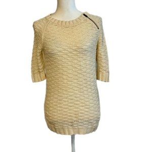 Loft Side Zip Elbow Length Sleeve Cream Open Knit Sweater
